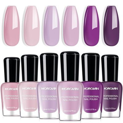 Morovan Nail Polish Set Fingernail: Lilac Light Purple Quick Dry Nail Polish Kit 0.25oz Lavender Regular Pack Glossy Finger Nail Polish Gifts for Women