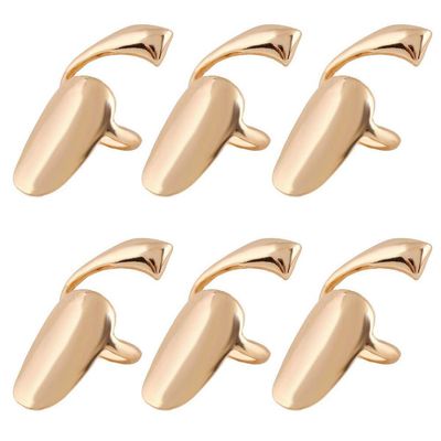 6PCS Gold Women Lady Fashion Retro Metal Nail Finger Ring Fingernail Protective Nail Cap Cover Tip Rings Nail Art Charm Decorations Fingertip Claw for Cosplay
