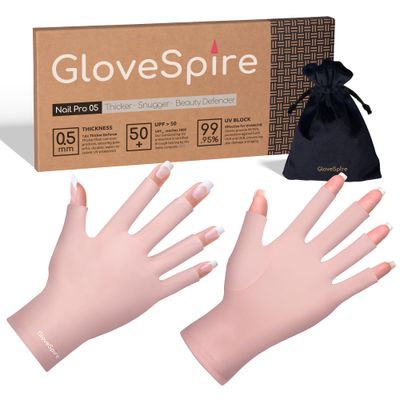 GloveSpire Thickened UV Gloves for Nails, UPF50 UV Protection Gloves, Fingerless Design for Women Gel Manicures Anti UVA UVB Light(One Size Fits Most/Blush Pink)