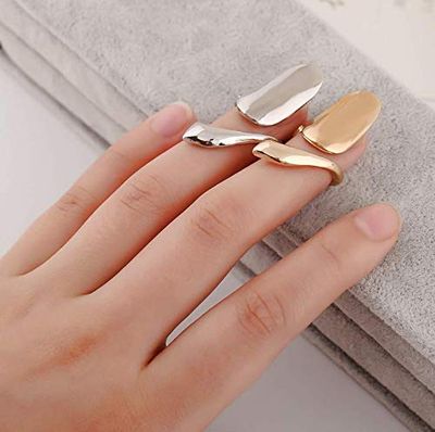 6PCS Gold Women Lady Fashion Retro Metal Nail Finger Ring Fingernail Protective Nail Cap Cover Tip Rings Nail Art Charm Decorations Fingertip Claw for Cosplay