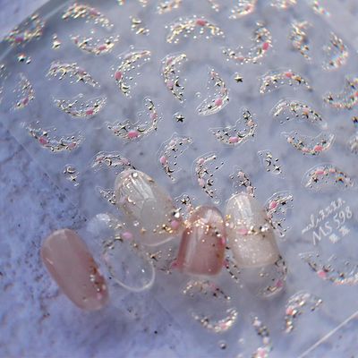 French Ice Crystal Soft Glue Nail Stickers - Fantasy Mini Star Moon Jelly Nail Design Stickers - Shiny Gold Pink French Tip Line Wave Strips