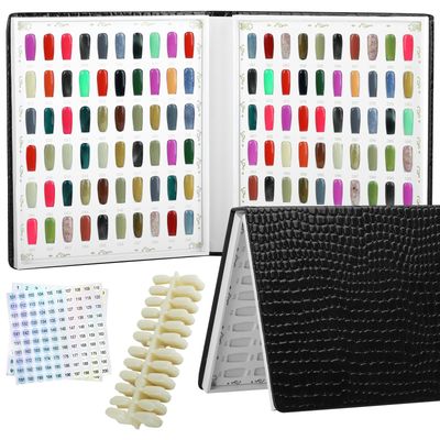 Vnjaoi 120 Nail Color Chart Display Book, Plastic Nail Swatches Nail Gel Color Card with 240PCS Natural Colours Replacement Nails Nail Art for Nail Salons, DIY Nail Art at Home (Black)