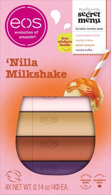 eos Flavor Lab Secret Menu Lip Balm Gift Set - Nilla Milkshake, Limited-Edition, Moisturizing, Hydrating, Dry Lips, Variety Pack, 0.14 oz, 4-Pack