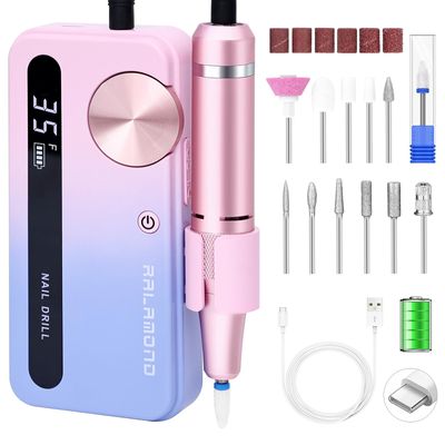 RALAMOND Electric Nail File Professional,35000 RPM for Acrylic Gel Polishing Removing with Nail Drill, Lightweight Nail kit Portable Rechargeable Nail File Manicure for Salon &amp; Home (Multicolor)
