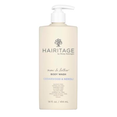 Hairitage Now &amp; Lather Cedarwood &amp; Neroli Scented Body Wash for Women, Men &amp; Kids - Oat Kernel &amp; Gotu Kola Extracts for All Skin Types - Rosemary &amp; Orange Oils 14 fl oz.