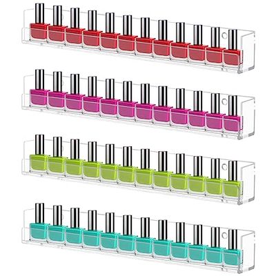 Cerpourt 4 Pack Nail Polish Rack Wall Mounted Shelf, Clear Acrylic Nail Polish Organizer Display,Clear Nail Polish Wall Rack Nail Supplies for Nail Techs