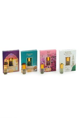 ihvan online, Personal Fragrance, Prayer Rug Fragrance, Islamic Perfume Oil Rollerball for Men &amp; Women, Alcohol Free Sacred Scents for Worship, Pack of 4-12 mL / 0.40 Fl Oz, Mina, Rose, Zamzam, Ravza