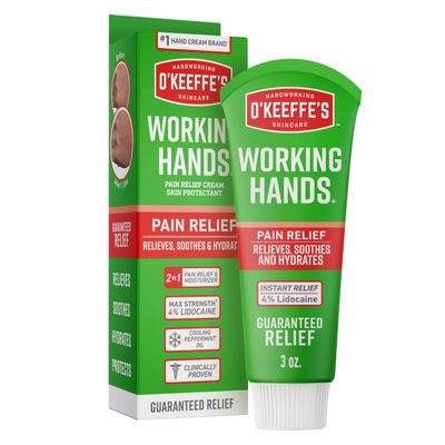 OKeeffes Working Hands Pain Relief Cream Skin Protectant with 4 Lidocaine and Cooling Peppermint Oil for Instant Relief from Pain, Itching, Irritation and Dryness, 3oz Tube