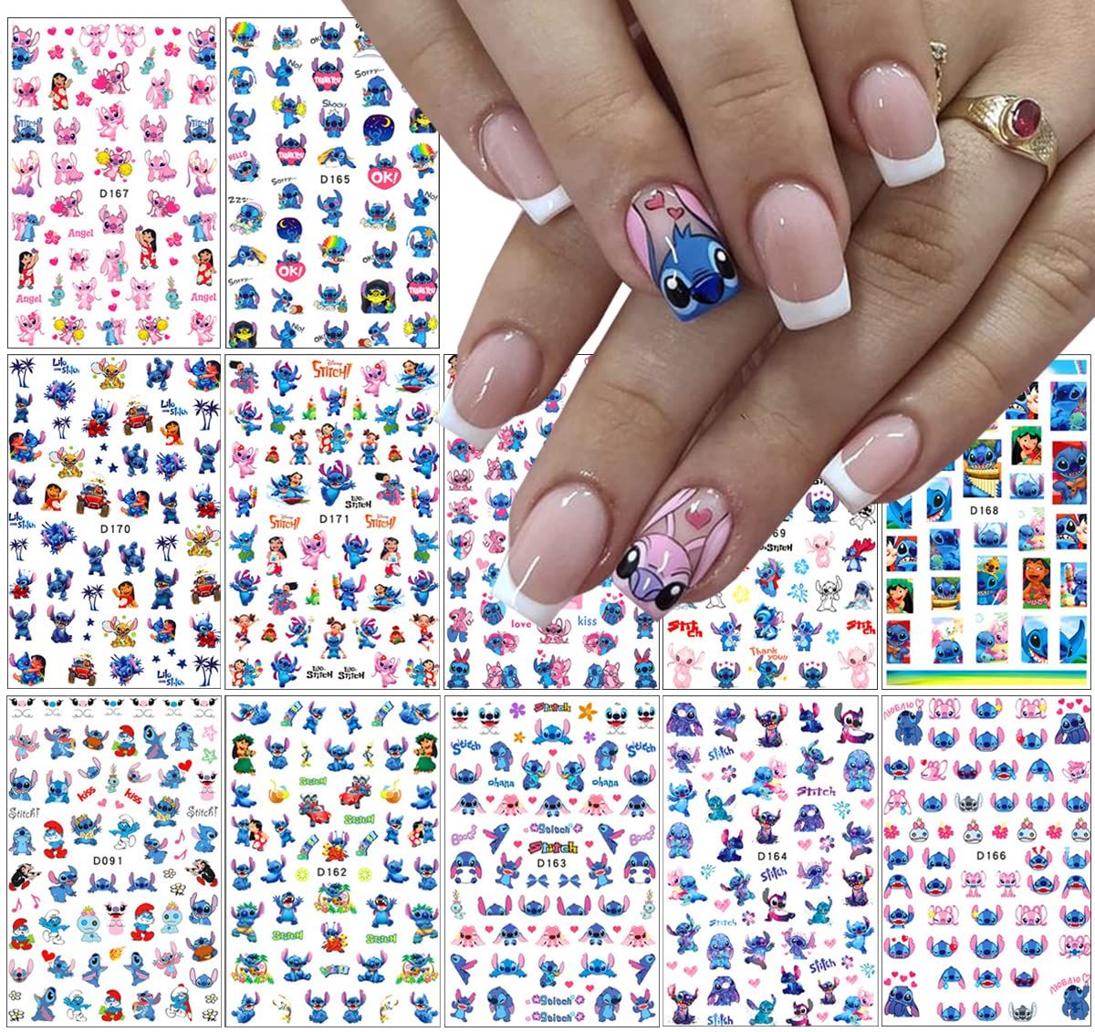 Nail Art Stickers Cute Cartoon Nail Decals 3D Self Adhesive Nails Art Supplies Cartoon DIY Nail Designs Sticker Luxury Designer Nails Stickers for Girls Women Decorations 12 Sheets