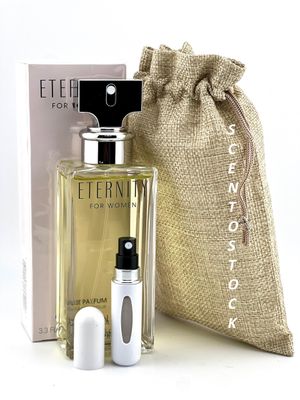 Bundle- Eternity Perfume for Women 3.3 fl oz Eau de Parfum with Bag &amp; Mini Refillable Atomiser