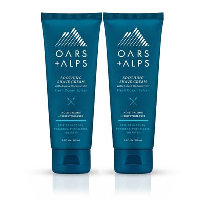 Oars Alps Soothing Mens Shaving Cream, Dermatologist Tested and Infused with Aloe and Coconut Oil, Fresh Ocean Splash Scent, TSA Friendly, 3.4 Oz, 2 Pack