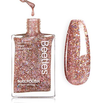 Beetles Glitter Nail Polish, 15ml Champagne Gold Sparkly Nail Polish, Diamond Shiny Glitter Fast Drying &amp; Long Lasting Nail Lacquer Shimmer Art Effect for DIY Nail Salon-Quality Results