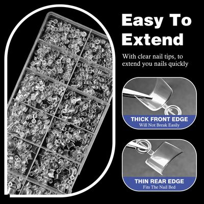AddFavor 600pcs Extra Short Square Nail Tips, Half Cover Clear Soft Gel Nail Tips Square, 12 Sizes Press on False Nails Tips for Acrylic Nail Extension, Salon and Home DIY