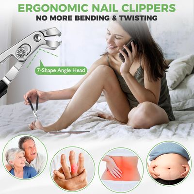 Toe Nail Clippers for Thick Toenails for Seniors, Angled Head Large Toenail Clippers for Men, Heavy Duty Fingernail Clipper with Catcher, Ultra Sharp Big Nail Cutters Set with Long Handle, Wide Jaw