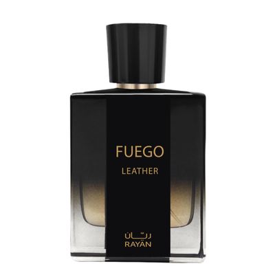 RAYAN Fuego Leather Perfume for Men - Long Lasting Arabian Eau De Parfum, 100mL (3.34 Fl oz) Men Perfume with Bergamot, Lavender, Vetiver, Sandalwood &amp; Amber - Ideal Gift for Fathers Day