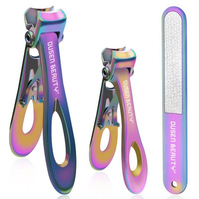 Nail Clippers for Thick Nails, Extra Wide Jaw Opening Nail Cutter for Hard Toenail, Stainless Steel Fingernail Big Toenail Trimmer with Nail File 3 Pcs Set for Large Toe Nail Seniors &amp; Men &amp; Women