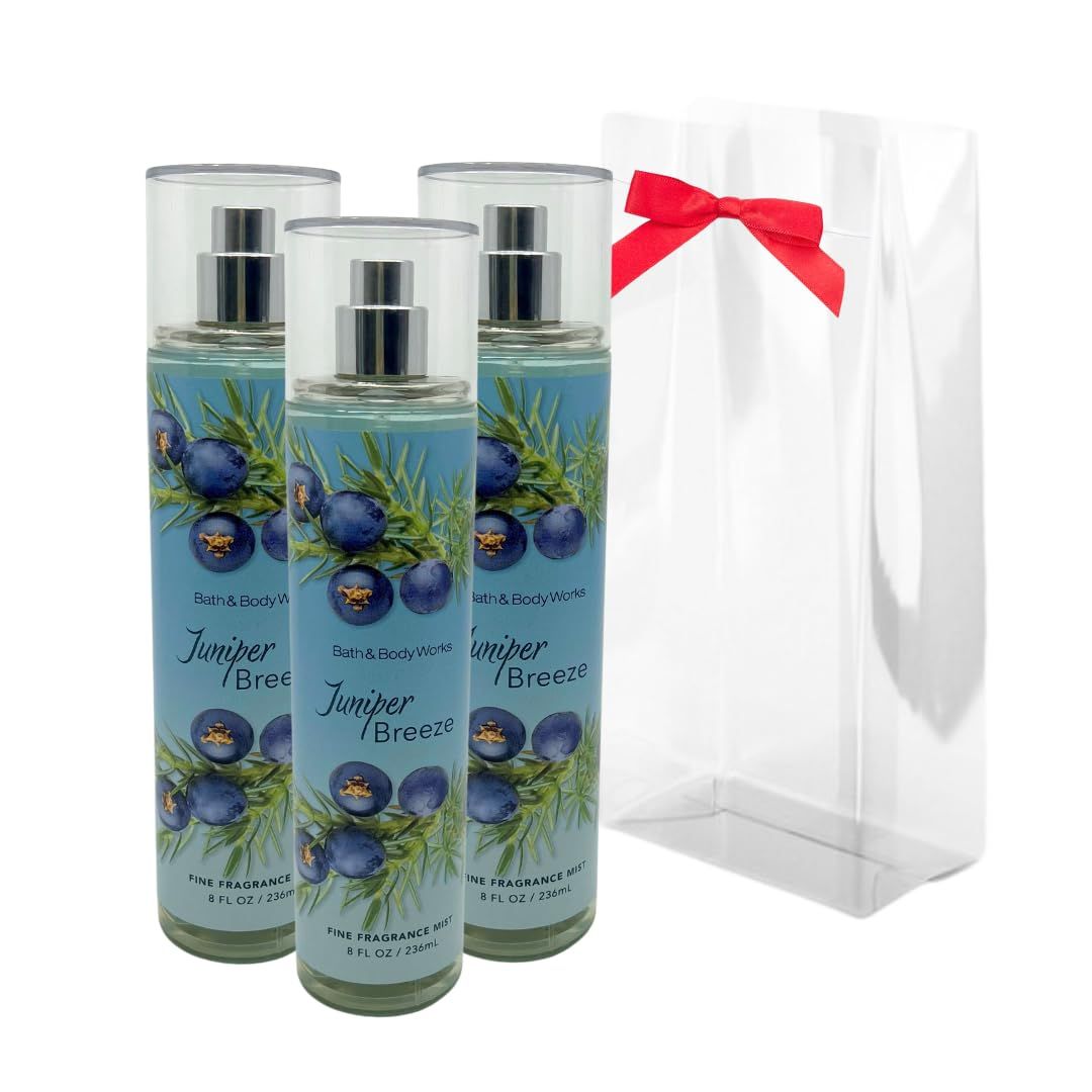 Bath &amp; Body Works JUNIPER BREEZE Fine Fragrance Mist Gift Set with a Red Bow for Holiday &amp; Gifts - Pack of 3