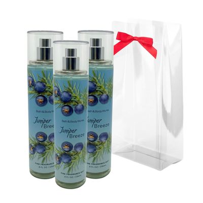 Bath &amp; Body Works JUNIPER BREEZE Fine Fragrance Mist Gift Set with a Red Bow for Holiday &amp; Gifts - Pack of 3
