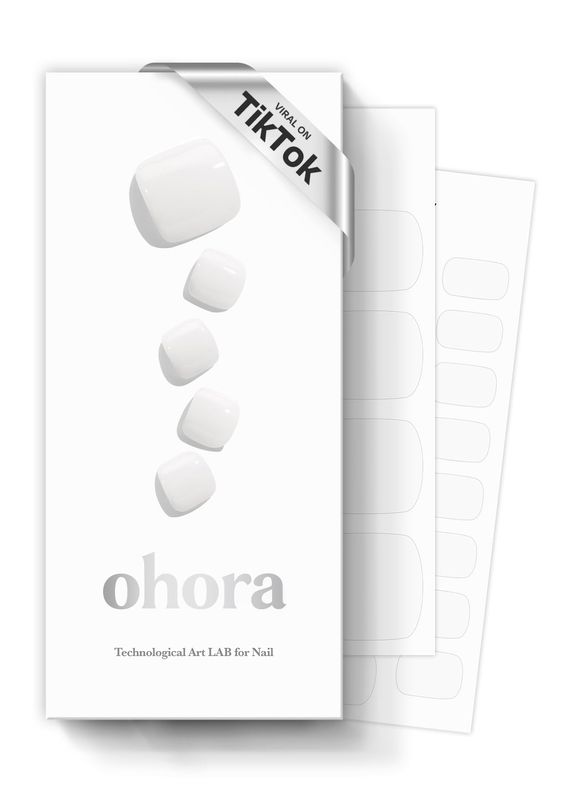 ohora Semi Cured Gel Nail Strips (P Basic Pedicure no.3) - White, Solid, Works with UV/LED Lamps, Salon-Quality, Long Lasting, Easy to Apply &amp; Remove - Includes 2 Prep Pads, Nail File &amp; Wooden Stick