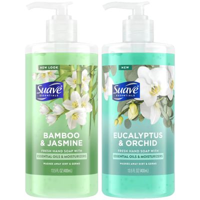 Suave Hand Soap, Bamboo &amp; Jasmine Eucalyptus &amp; Orchid Variety 2-Pack -Fresh Hand Wash with Essential Oils &amp; Moisturizers, 13.5 Oz Ea