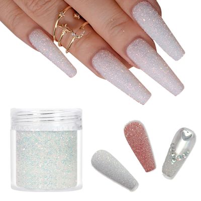 Laza White Nail Shimmer Snow Powder Diamond Dust Ultra-fine Sequins PET Flakes Pixie Sparkle Fairy Shiny Nail Art Decoration Sugar Glitter for French Manicure