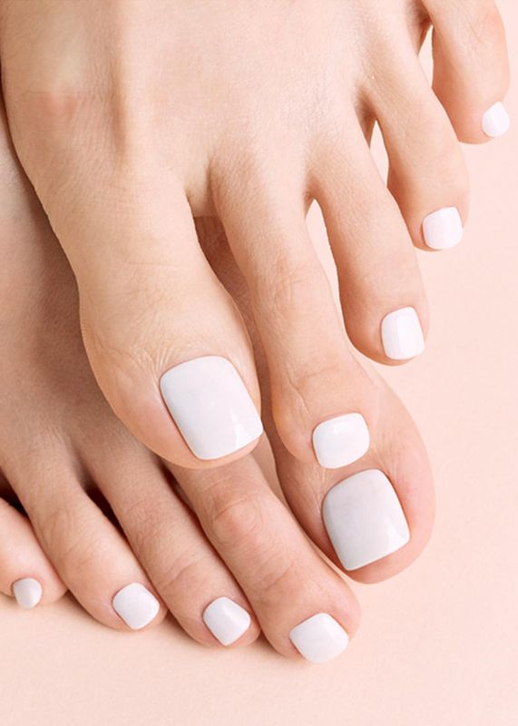 ohora Semi Cured Gel Nail Strips (P Basic Pedicure no.3) - White, Solid, Works with UV/LED Lamps, Salon-Quality, Long Lasting, Easy to Apply &amp; Remove - Includes 2 Prep Pads, Nail File &amp; Wooden Stick