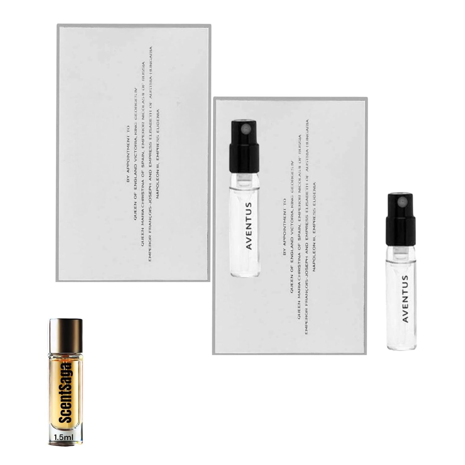 2 Aventus Eau De Parfum Luxury Travel Size for Men Sample Spray Vials. Your purchase includes a 1.5ml (0.05 fl oz) ScentSaga sample.