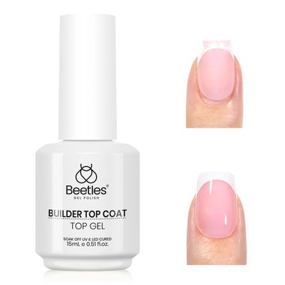 Beetles Builder Top Coat Gel, Protect French Nail Tips Chipping for High Glossy Shiny Long-Lasting No Wipe Rubber Top Coat(15ml)