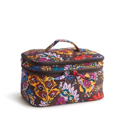 Vera Bradley Womens Premium Cotton Brush Up Cosmetic Case, Colorful Bouquet, One Size