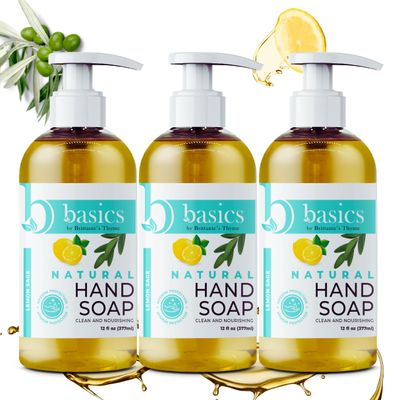 Brittanies Thyme Basics Natural Olive Oil Hand Soap, Lemon Sage - 12 fl oz, Pack of 3 - Cruelty Free, Vegan, No Synthetic Additives, No Sulfates, Paraben Free, Phthalate Free