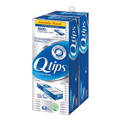 Q-tips Cotton Swabs, Family Pack, 2 Pack, 500 Swabs Each