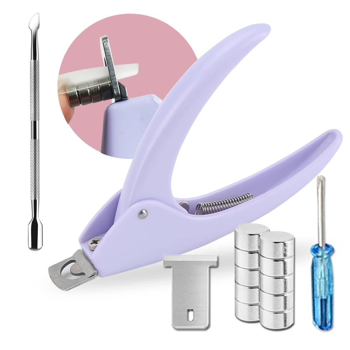 Acrylic Nail Clippers with Magnets Sizers for Acrylic Nails Fake Nail Cutter Trimmer for Artificial Fake False Tips Manicure Sharp Blade Clip Tool with Cuticle Pusher for Salon Beauty