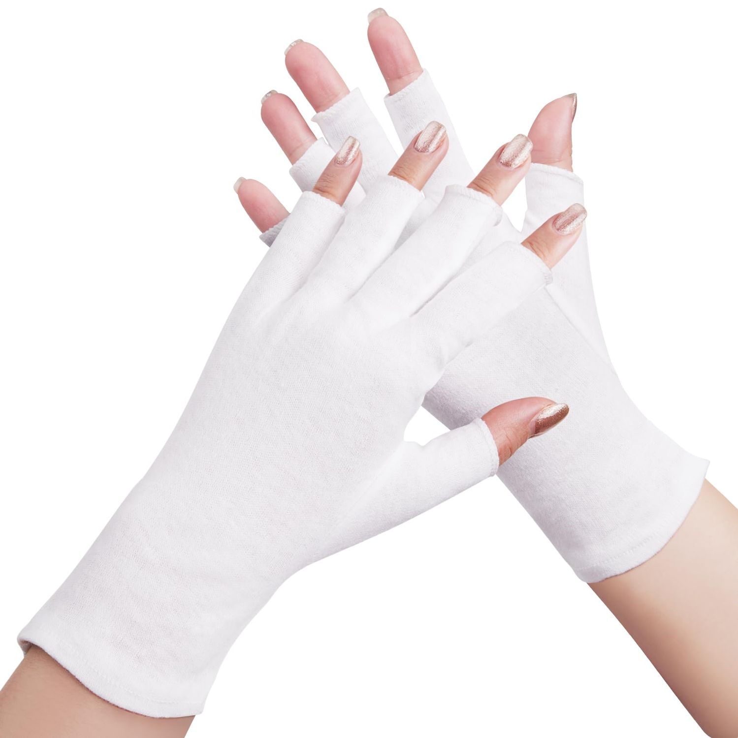 SWAKER 4 Pairs White Cotton Gloves, Fingerless, 100 Pure Cotton, Touchscreen, Moisturizing, One Size Fits Most, Dry Hands, Eczema Gloves
