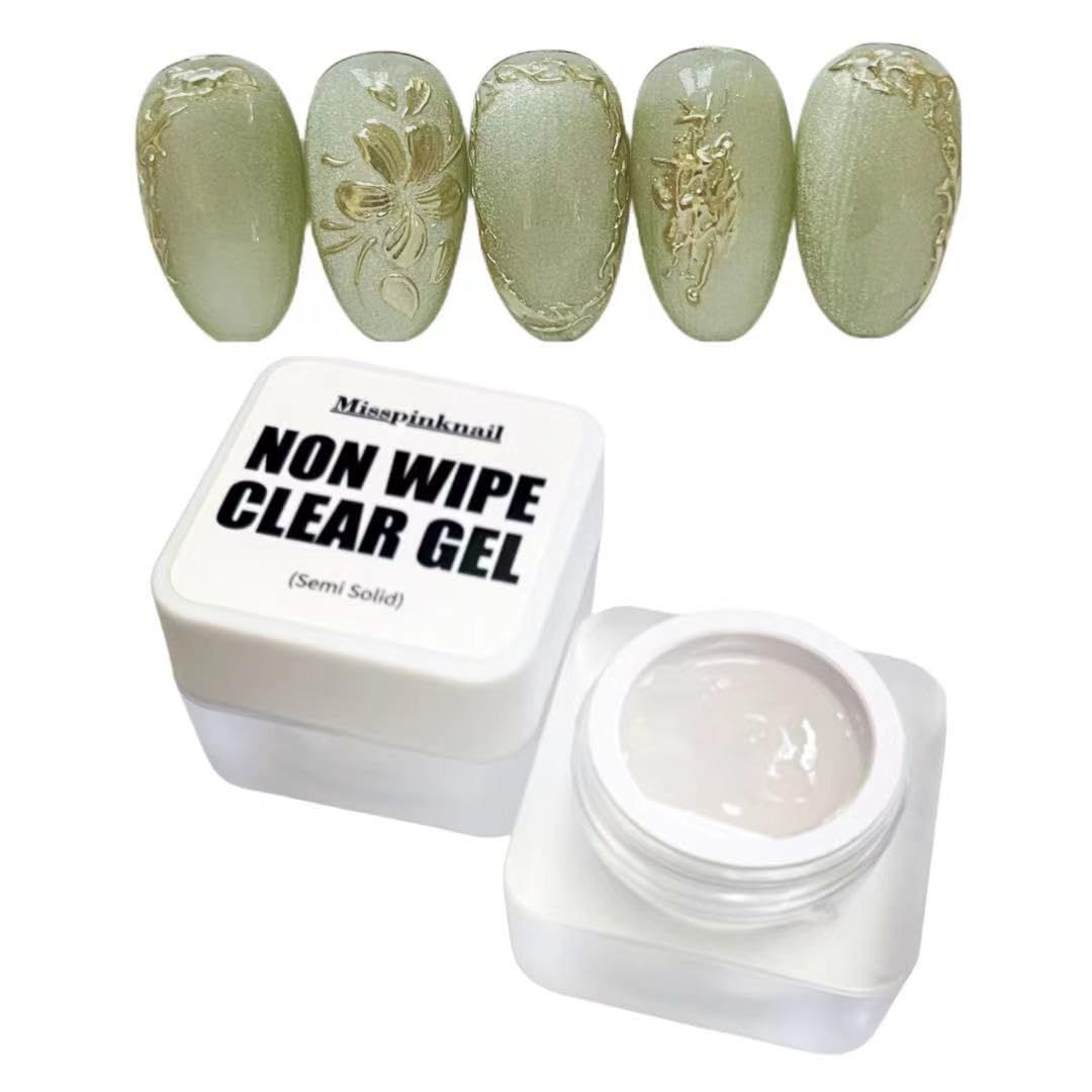 Non wipe clear gel semi solid 6g Mirror chrome powder Nail art 3d sculture style embossed gel