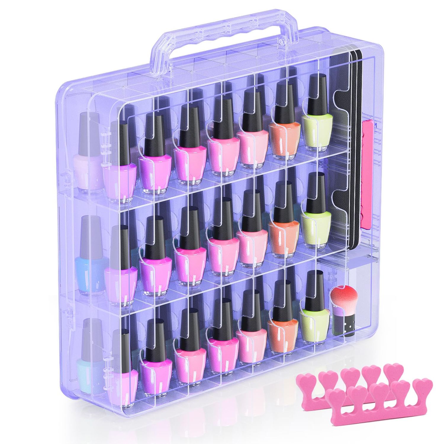 Beloving Nail Polish Organizer Case for 48 Bottles Nail Polish Holder with Adjustable Divider, Gel Nail Polish Storage Double Side Nail Polish Organizer Case for Storage Display, Purple