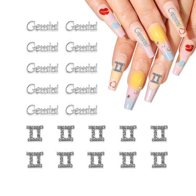 JERCLITY 20pcs Silver Alloy Gemini Zodiac Nail Charms 10pcs Gemini Sign Symbols Nail Charms 10pcs Gemini Constellation Words Nail Charms for NailsGemini Dates: May 21 to June 21, JSP401