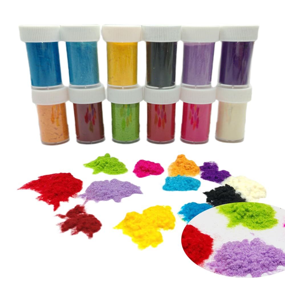 12colors Flocking Fibers Powder,Candy Manicure White Color Fuzzy Nylon Flocking Velvet Powder for Nail Art Tips,Crafts Glitter for Decoration,Color Nail Glitter Powder