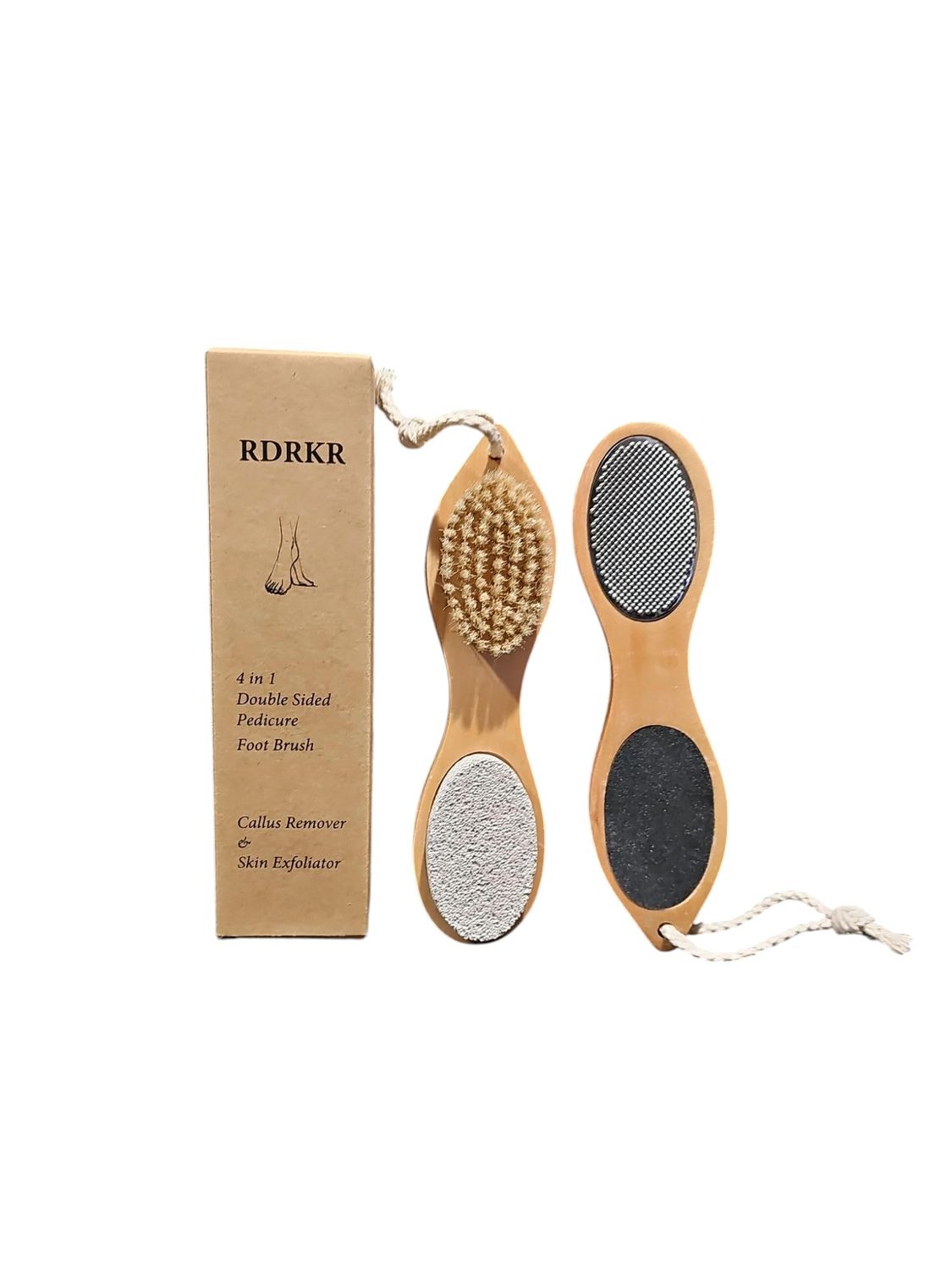 RDRKR Pumice Stone Foot File 4 in 1 Double Sided Foot Cleaner Kit Pedicure Steel Files Sandpaper Pumice Stone Boar Bristle Bamboo Foot Scrub