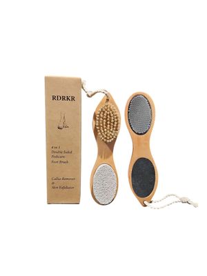 RDRKR Pumice Stone Foot File 4 in 1 Double Sided Foot Cleaner Kit Pedicure Steel Files Sandpaper Pumice Stone Boar Bristle Bamboo Foot Scrub