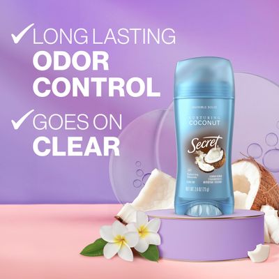 Secret Fresh Antiperspirant Deodorant for Women, 72hr Breathable Sweat &amp; Odor Protection, Instant Freshness &amp; Gentle, PH Balancing Mineral, Invisible Solid, Nurturing Coconut Scent, 2.6 oz (Pack of 3)