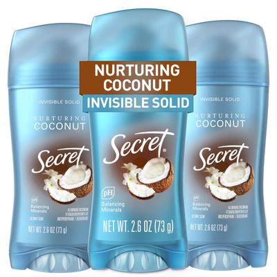 Secret Fresh Antiperspirant Deodorant for Women, 72hr Breathable Sweat &amp; Odor Protection, Instant Freshness &amp; Gentle, PH Balancing Mineral, Invisible Solid, Nurturing Coconut Scent, 2.6 oz (Pack of 3)