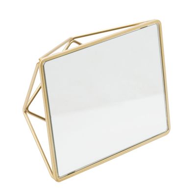 Home Details Free Standing Geometric Vanity Mirror, Horizontal or Vertical, Make-up &amp; Shaving Use, Tabletop, Satin Gold