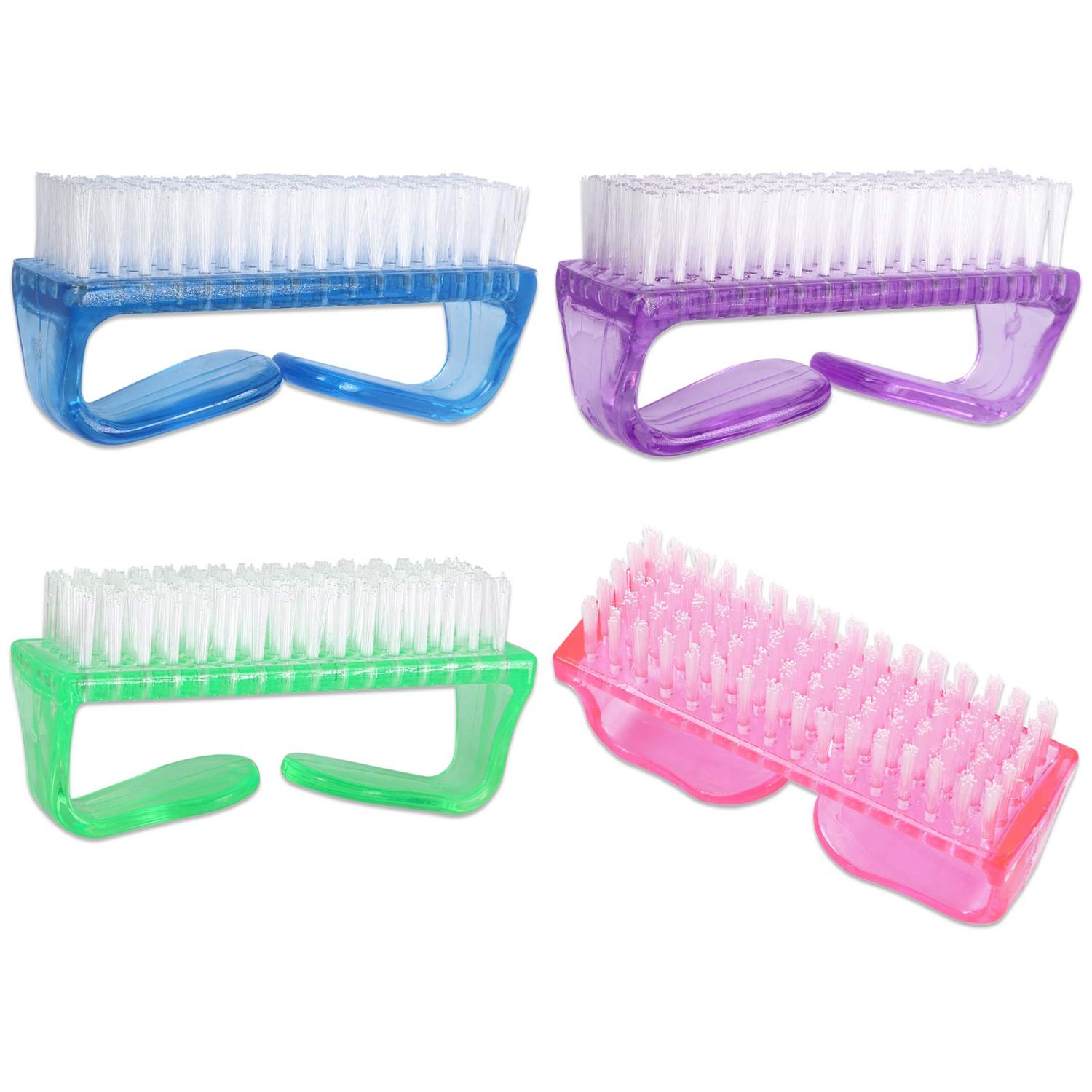 Beauticom (Pack of 4 Pieces) Mixed Colored Scrub Brush with Handle for use on Nails Brush, Cleaning Brush, Manicure Brush, Sanitize Brush, General Use Brush