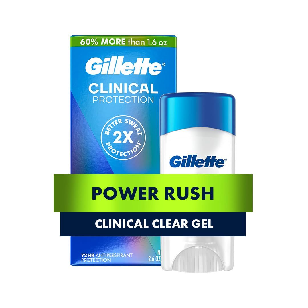 Gillette Clinical Antiperspirant and Deodorant for Men, 72hr Sweat &amp; Odor Protection, Long Lasting Freshness, Anti-White Mark Technology, Clear Gel, Power Rush Scent, 2.6 oz
