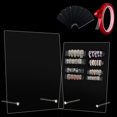 HLQHXWHZT Nail Art Display Board, Acrylic False Nail Tips Sample Display Nails Colors Sample Display Stand with 50pcs Small Display tips and double side tape for Salon Nails Art Practice (2pcs large)
