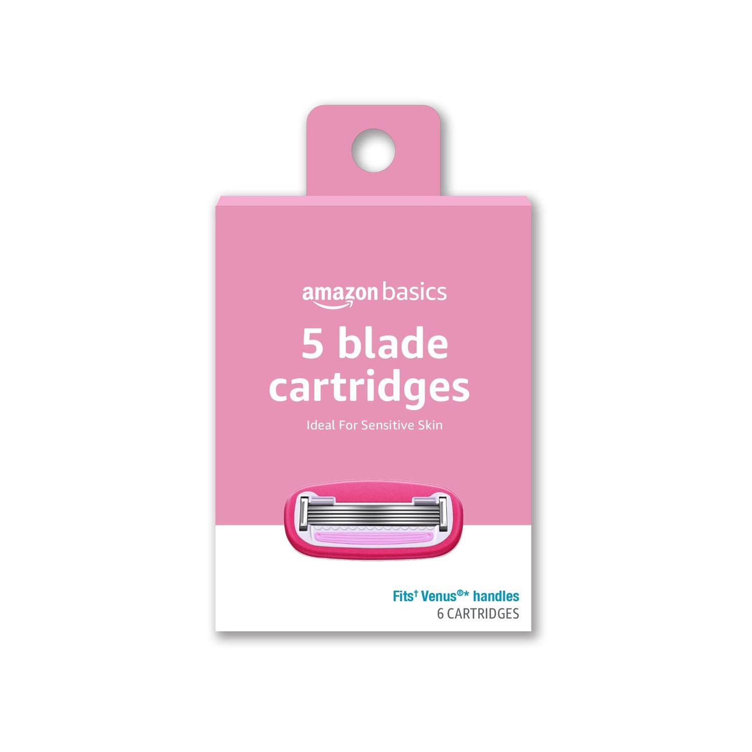 Amazon Basics Womens 5 Blade Razor Blades Refills, Fits Amazon Basics FITS System &amp; Venus Handles, 6 Cartridges (Pack of 1)