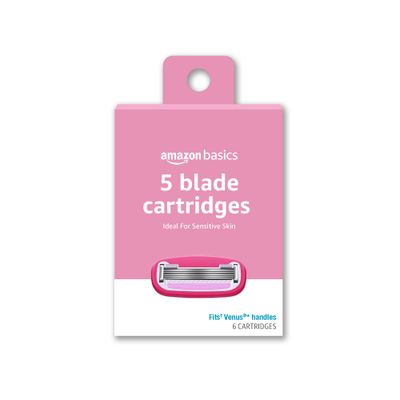 Amazon Basics Womens 5 Blade Razor Blades Refills, Fits Amazon Basics FITS System &amp; Venus Handles, 6 Cartridges (Pack of 1)
