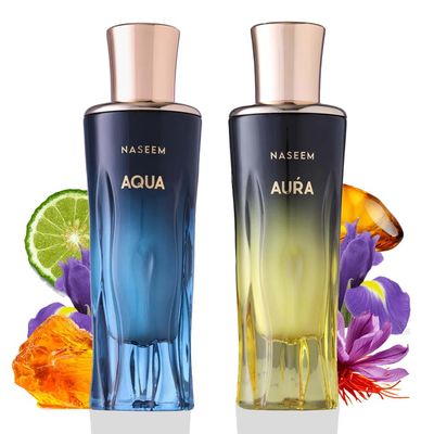 NASEEM Blue Aqua &amp; Aura Aqua Perfume for Unisex | Fresh Sweet-Salty Water Aroma, Ginger, Grapefruit, Ambroxan, Alcohol-Free, Long-Lasting Fragrances for Men &amp; Women (Combo - 80ml Each)