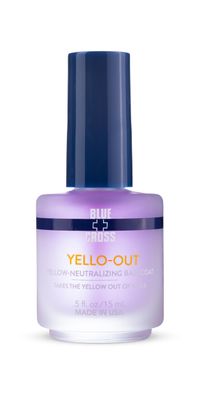 Blue Cross Yello Out, Yellow-Neutralizing Basecoat, Purple Toner for Yellow Nails Fingernail Polish Color Enhancer, Professional Nail Care, Made in USA, 15mL/0.5fl oz