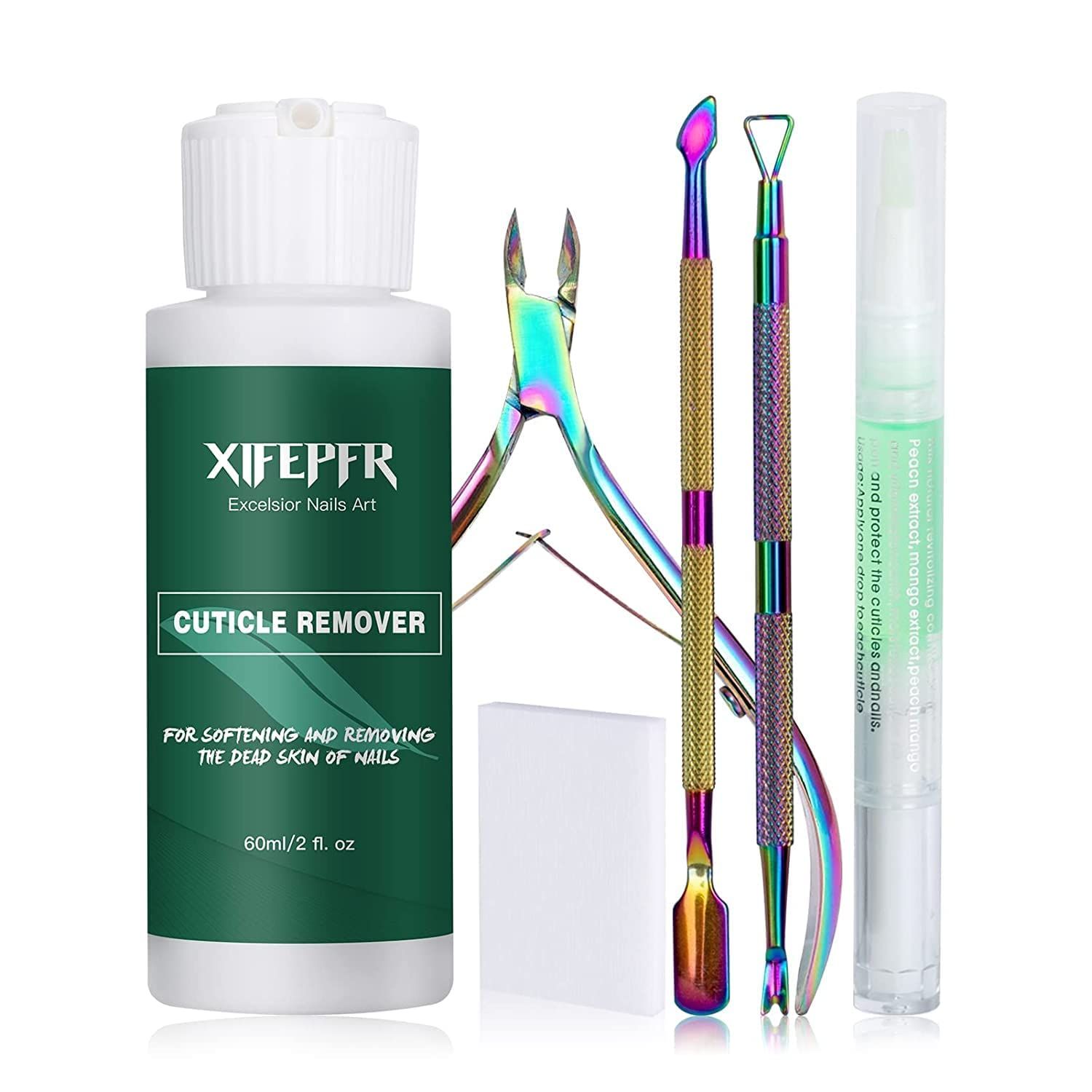 XIFEPFR Cuticle Remover Kit - Cuticle Remover Cream &amp; Cuticle Oil Pen for Soften Moisturize, Cuticle Trimmer/Nipper, Cuticle Pusher and Nail Cotton Pads for Professional Manicure, Gifts for Women